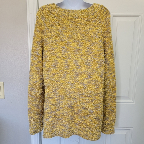 Soft Surroundings Yellow Gray Marled Textured Knit Sweater Size Medium - Picture 6 of 10